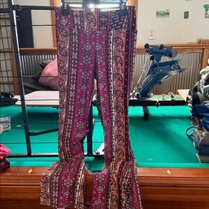 No Boundaries Paisley Flare Pants - Purple and Pink